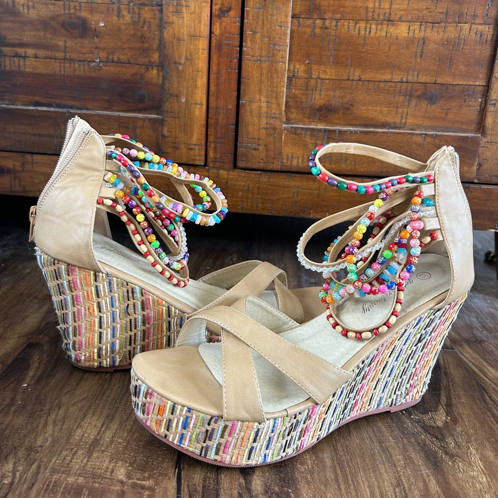 Colorful Beaded Wedge Sandals